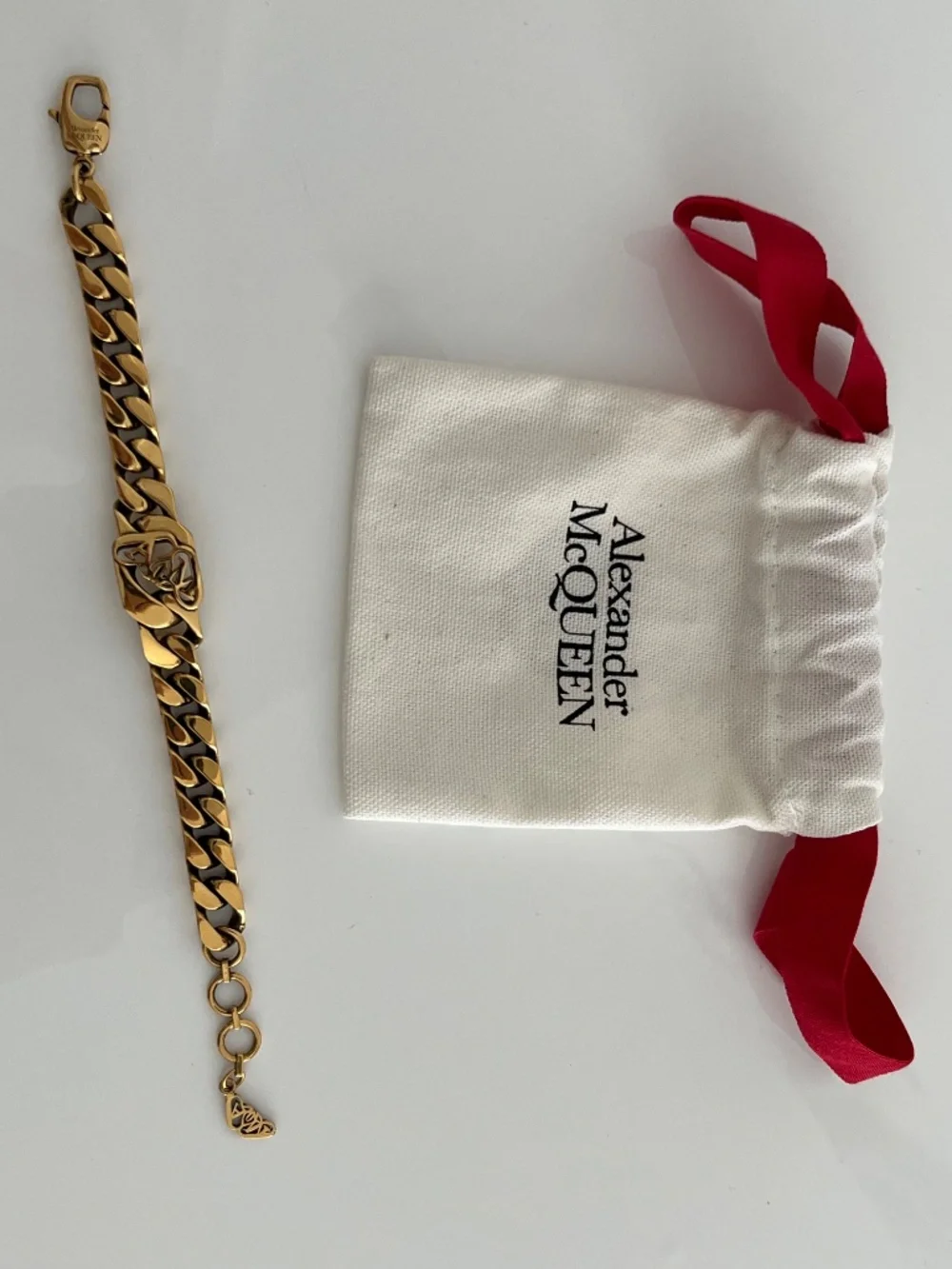 Alexander McQueen Gold Colored Men's Bracelet Logo Lettering A&M Adjustable Leng